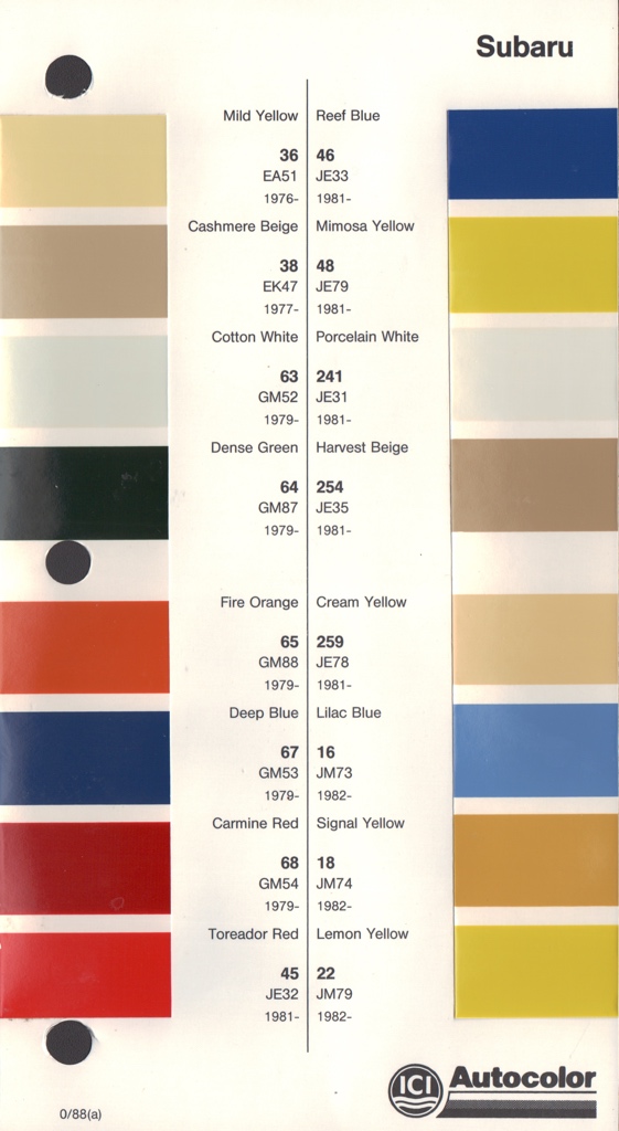1976 - 1984 Subaru Paint Charts Autocolor 1